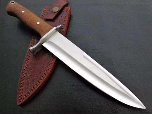 Custom Handmade Steel Dagger Knife, Leather Sheath, Grey Bla...